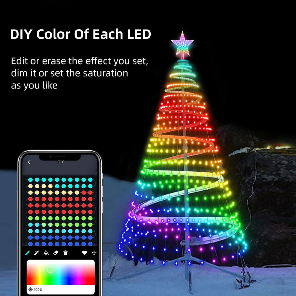 6/7Ft Fairy LED Lights Smart LED RGB Christmas Tree Lights with Star Topper DIY Color Music Sync Timer for Christmas Tree Decor