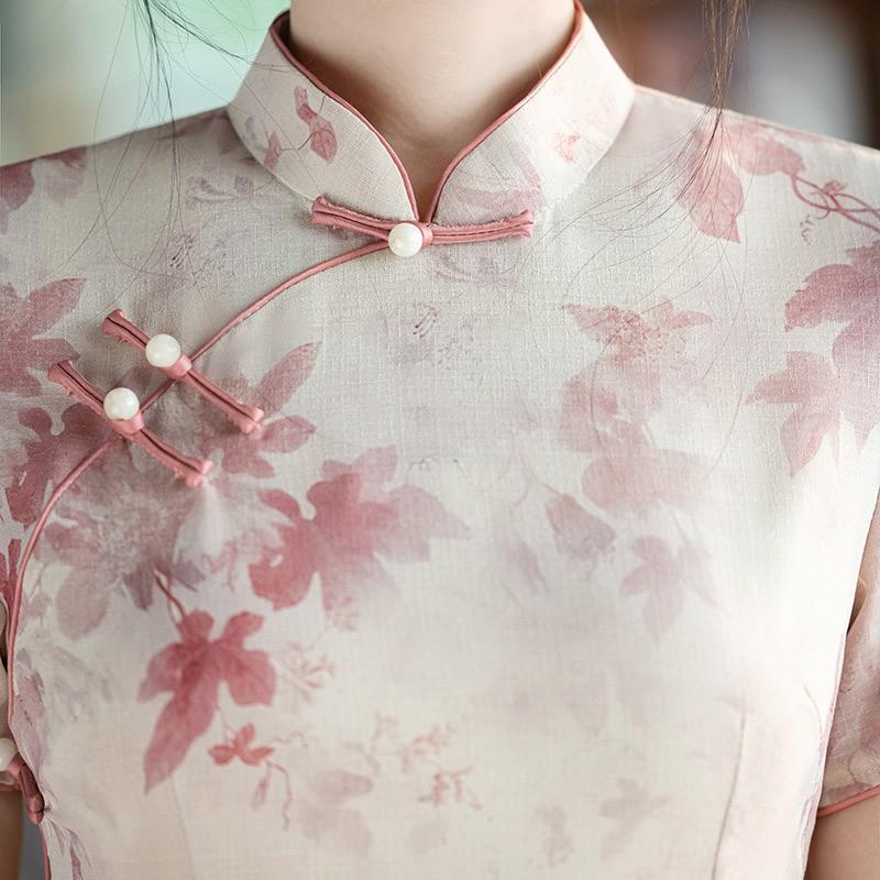 Womens Modern Qipao Dress In Bamboo Linen Retro Vintage Fit Short Sleeve Daily Wear 2025