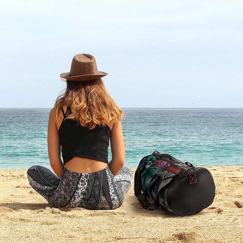 Cylinder Mesh Beach Bag: Portable Tote, Crossbody, Travel Wash Bag for Fitness & Swimming