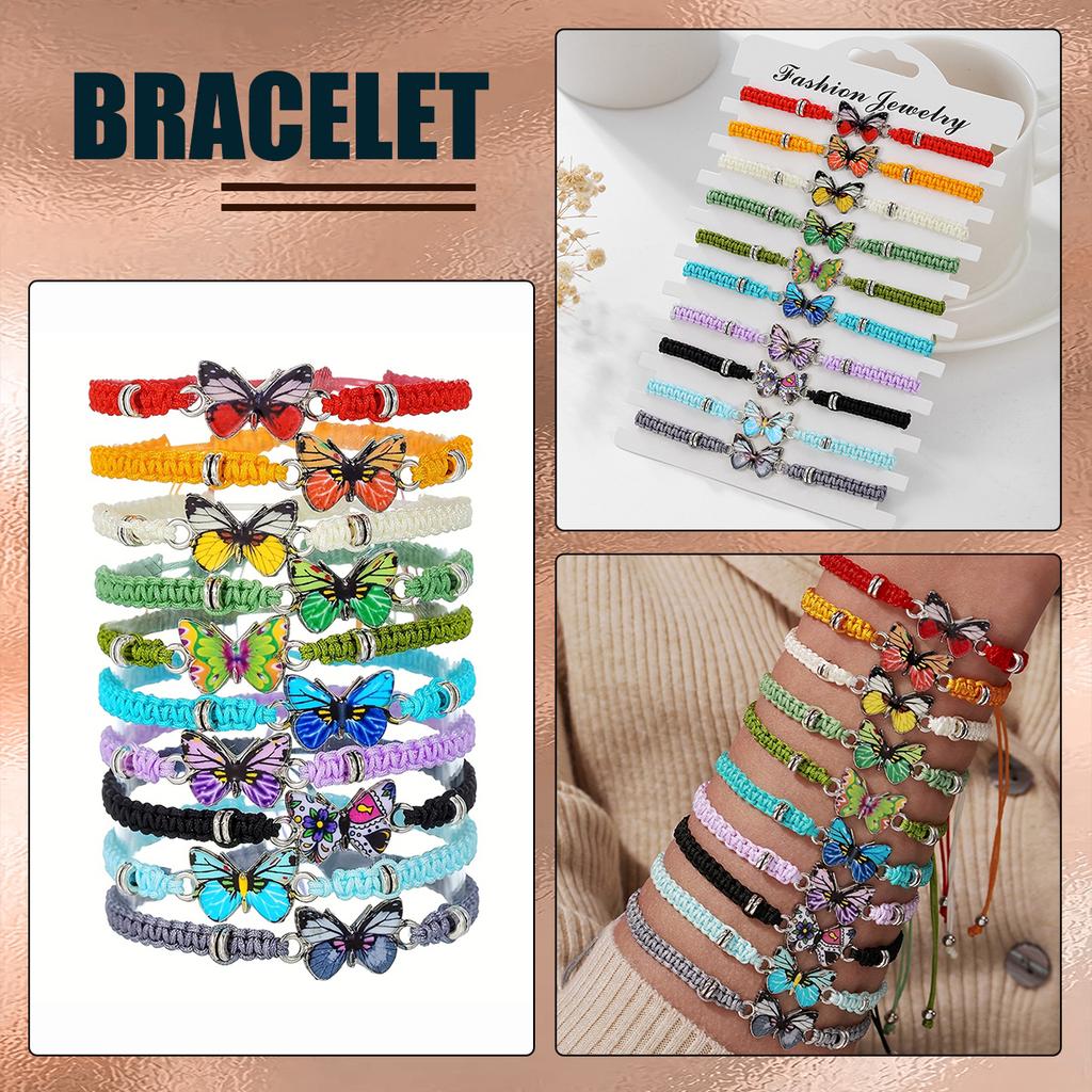 10-Piece Set Of Retro Colorful Butterfly Accessories Braided Bracelet Set Bohemian Stackable Adjustable Bracelets