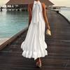 New Women's Clothing Elegant and Fashionable Sleeveless Solid Color Pleated Halter Neck Dress