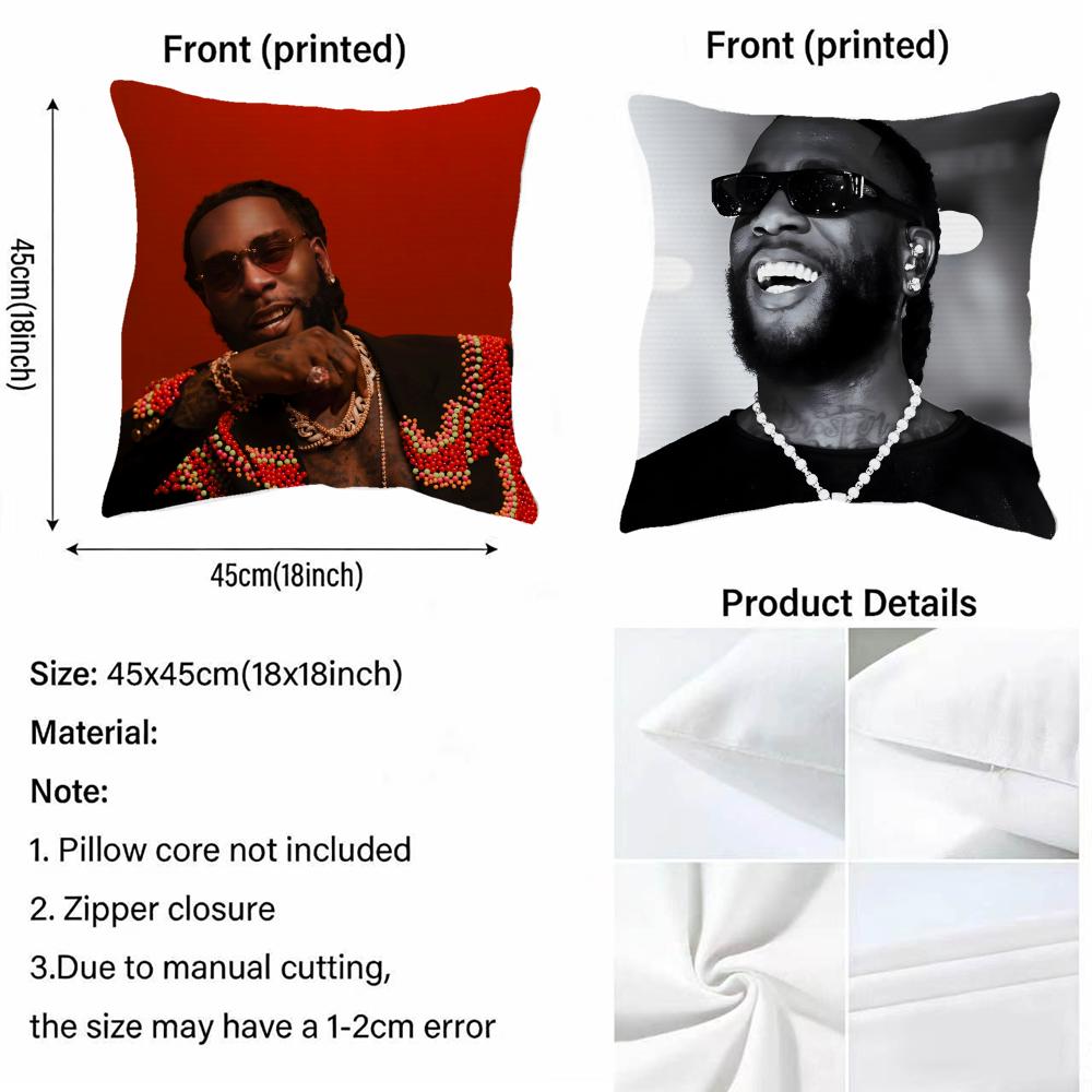 B-Burna Boy Cushion Cover Fabric Soft Furnishing,Pillowcase, Cushion Cover, Sofa Pillow, Home Decoration