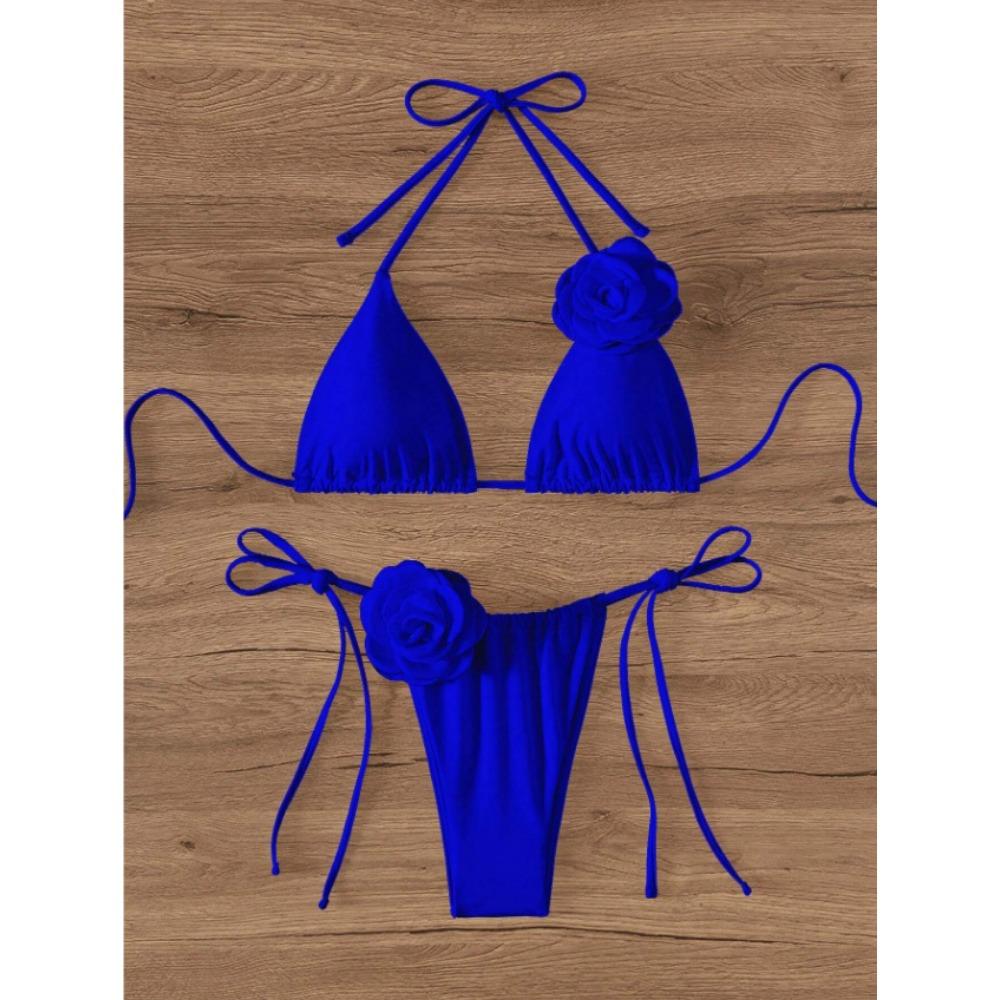 

Европейский и американский сексуальный трехмерный цветочный женский купальник раздельный бикини XL королевский синий