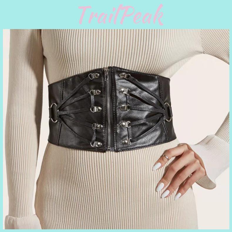 Solid Fashion Color Strap Decoration Women Casual Elastic Waistband Wide