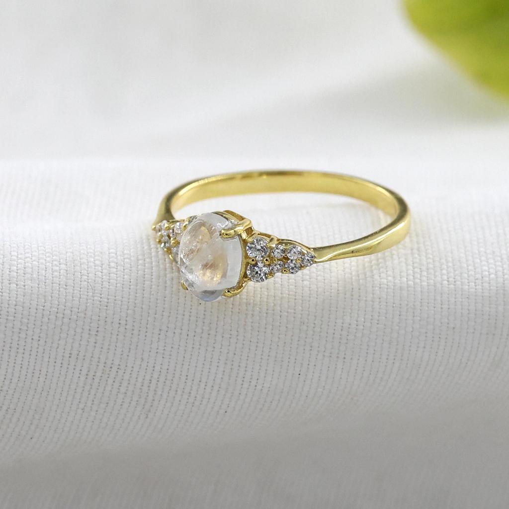 Gold Plated Moonstone Ring, Birthstone Jewelry, 925 Sterling Silver, Gift For Her, Delicate Women Jewelry, Gold Plated Ring