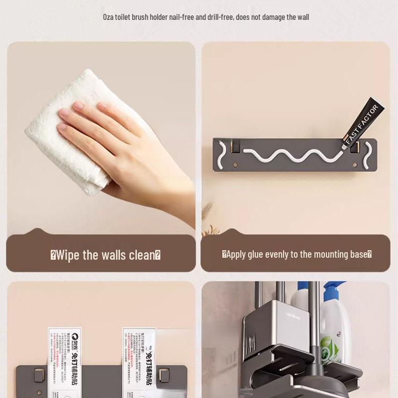 Bathroom Cleaning Set: Toilet Brush, Plunger, Storage Rack - No Dead Corners