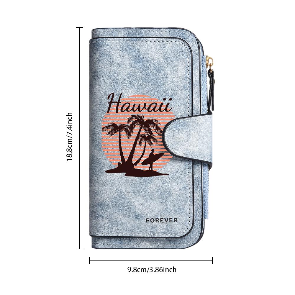 Hawaii Style Printed Long Wallet for Women Casual Portable Multi Card Holder Fashion Daily Use Purse
