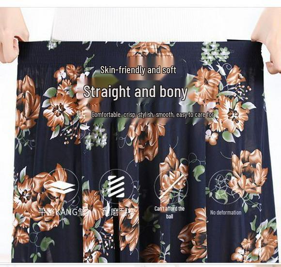 Gonna midi plissettata in seta di ghiaccio: Stile Estivo Fresco per Donne di Mezza Età e Anziane, Taglie Forti, Perfetto per Ballare e Abiti da Mamma