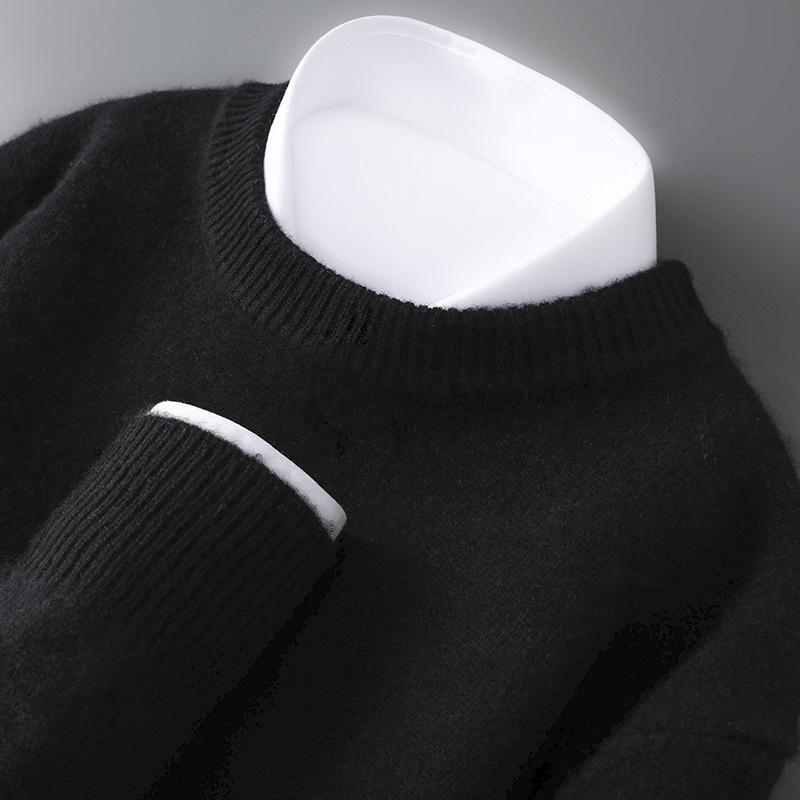 Herren Pullover aus reiner Wolle, schwer, Rundhalsausschnitt, lockere Passform, warm, einfarbig, ideale Basisschicht für Herbst/Winter.