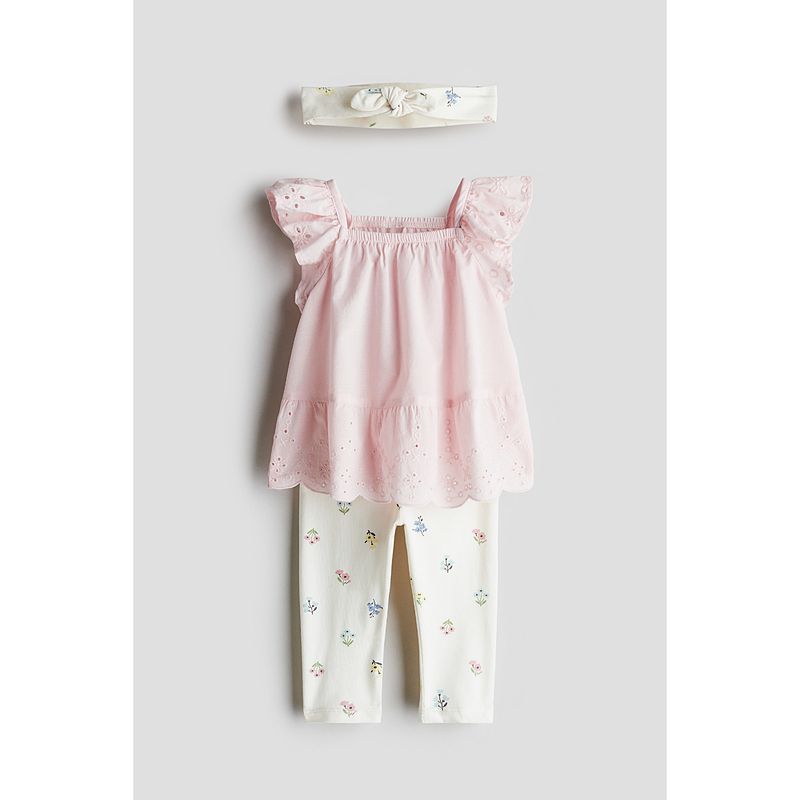 

HM Children s Clothing Infant Suit (Girl) 3-Piece 2025 Autumn New Arrival Cotton Western Style Flounced Sleeve Short Sleeve Leggings 1274176 Pink/Florals 90/48