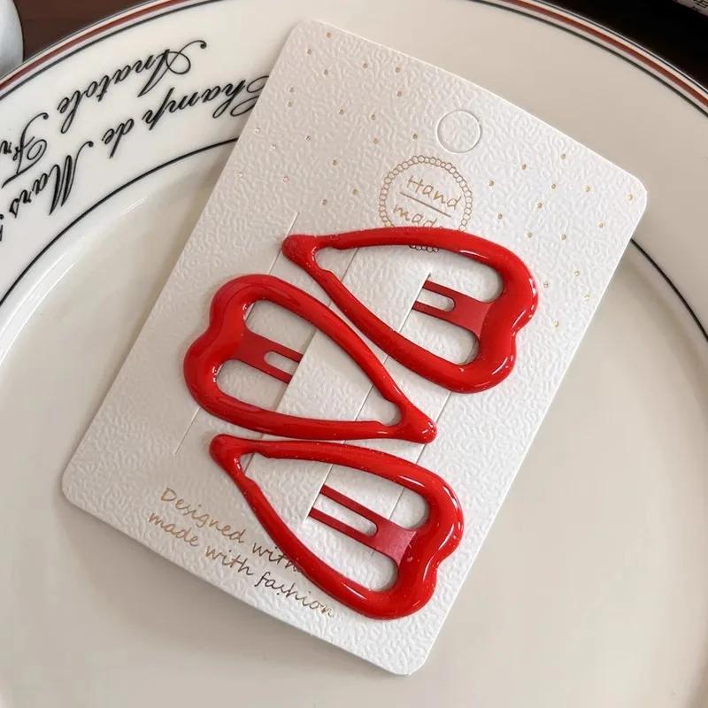 

3 Pcs/Set Children Cute Red Geometric Stars Heart Hair Clips Baby Girls Sweet Hairpins Kids Christmas New Year Hair Accessories