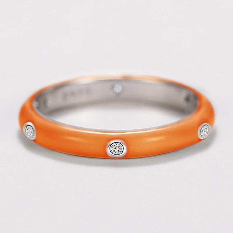 925 Silver Plated Dainty Colorful Enamel Ring Female Fashion Finger Accessories With Shiny Crystal Party Jewelry For Daily Gift