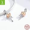 S925 Silver Lover Rose Pendant, Romantic Valentine'S Day Electroplated Rose Gold Beaded Bsc145