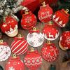 Christmas Decorations Wooden Ornaments, 12Pcs Red Hanging Christmas Tree Decoration Items with Snowflake Pattern, Wood Baubles for Xmas Tree