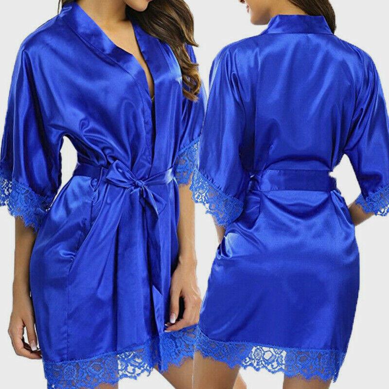 Silk Plain Womens Satin Robes Bridal Wedding Bridesmaid Bride Gown Robe Bath