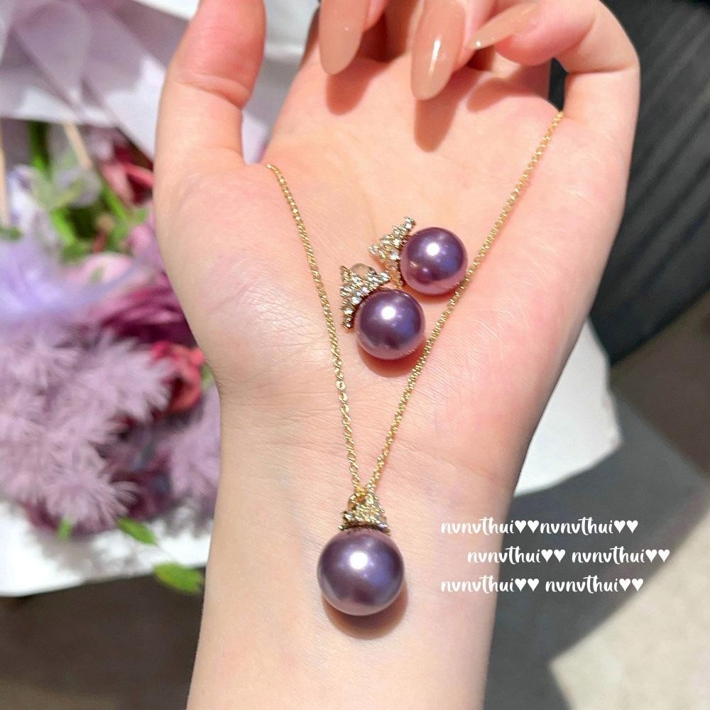 Edison, Crown Jewel Grape Purple Pearl Necklace, Tahiti, Deep Sea Bead Queen Earring Set