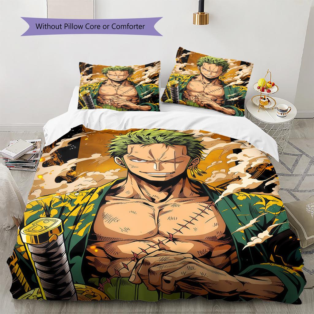 One Piece Zoro Theme Collection Bedding Set, 1 Duvet Cover & 2 Pillowcases, Cozy Bedroom, Great Gift for Fans