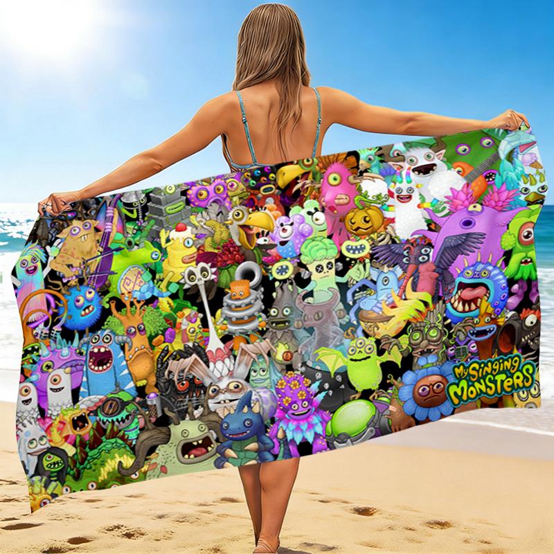 1Pc Colorful Monster Collage Beach Towel, Quick Dry, Multi-Use for Beach Pool Gym Yoga Home Travel, Christmas, Halloween, Xmas Gift M928838