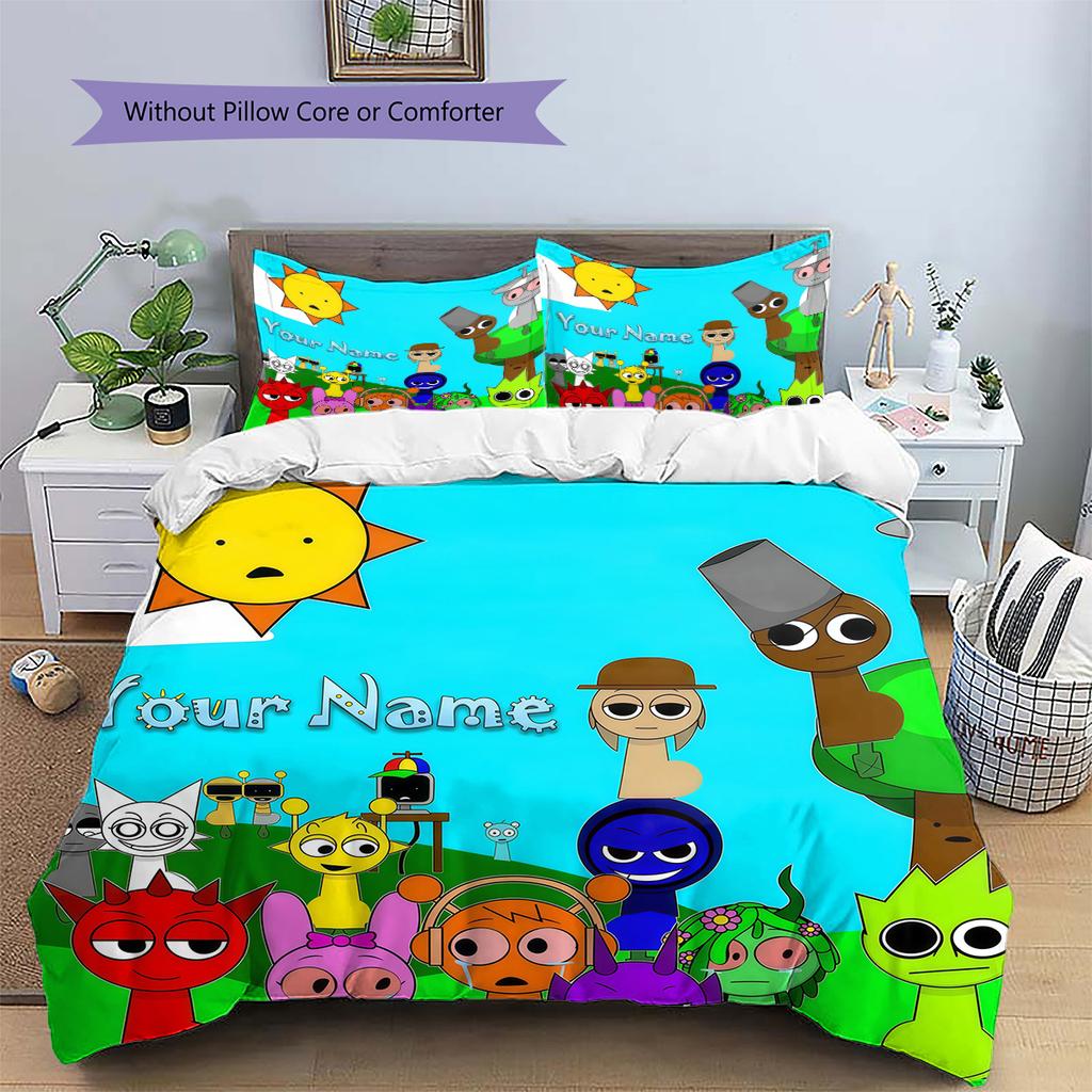 Custom Name Colorful Creatures Gathering Bedding,Quilt Set Quilt Cover Pillowcase Home Birthday Gift (1 * Duvet Cover + 2 * Pillowcase, Without Core)
