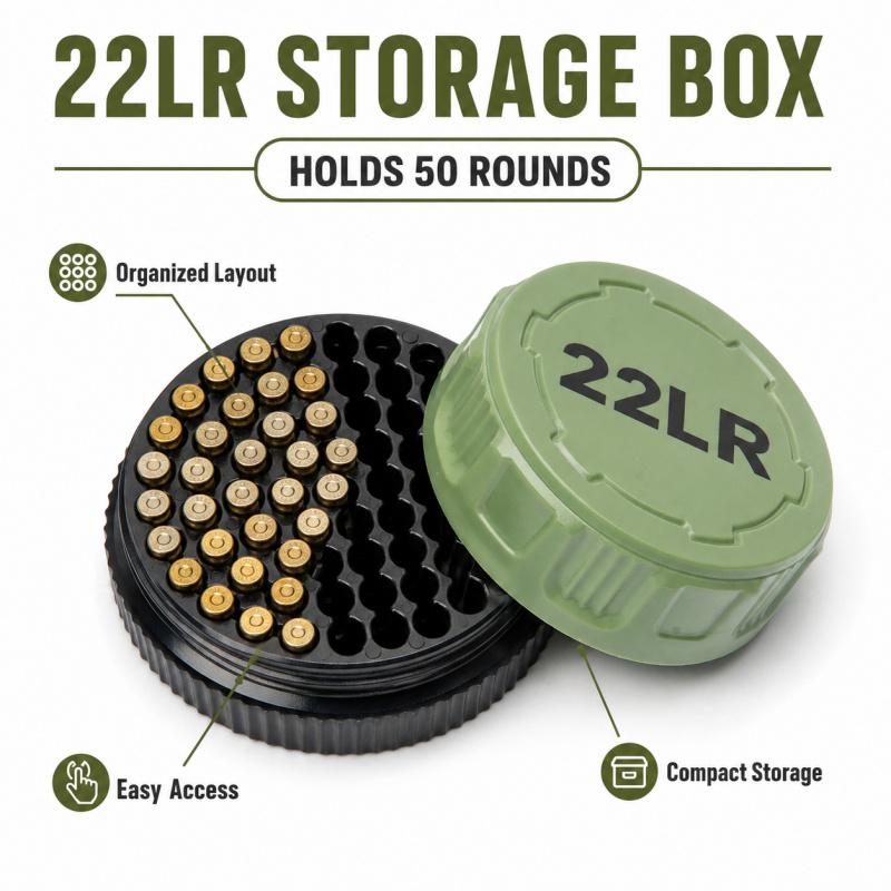 22LR Round Storage Box 50-Round Pocket Case With Screw Lid Durable Mini Organizer For Small Caliber Rounds