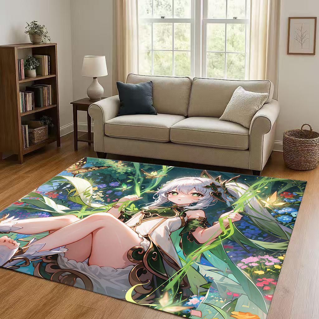 Game Genshin Impact Cartoon Living Room Non-Slip Area Rug Soft Carpet for Bedroom Playroom Sofa , Easy Clean Home Decor Doormat