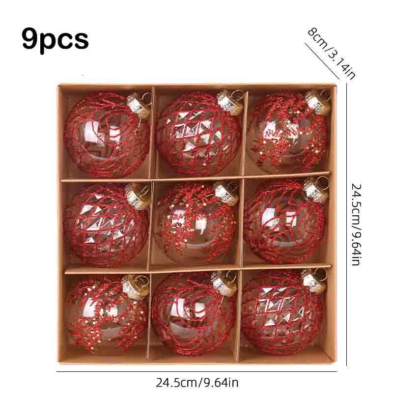 8cm/9PCS/1Set Christmas Decorations Transparent PET Painted Christmas Ball Gift Box Set Christmas Tree Pendant