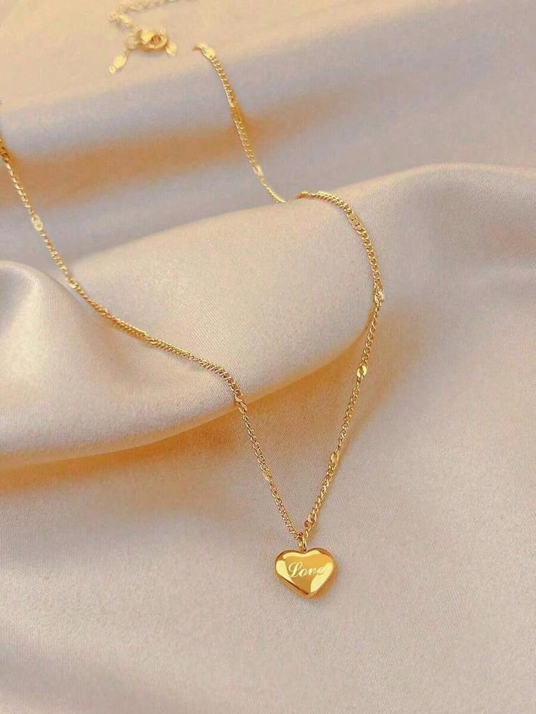 Fashionable Stainless Steel Heart Charm Necklace For Women For Daily Decoration Fashion Accessories Ladies' Necklace