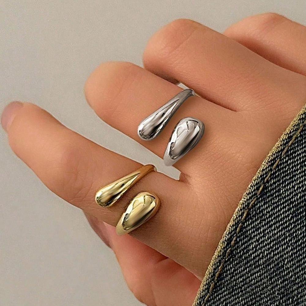 Luxury European-American Geometric Water Drop Open Ring: Versatile, High-End Index Finger Jewelry