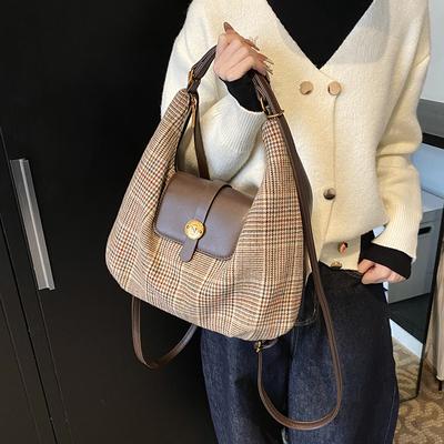 British Style Large-Capacity Tote Bag Women'S Winter Fashion Plaid Shoulder Bag Commuter Multi-Purpose Backpack