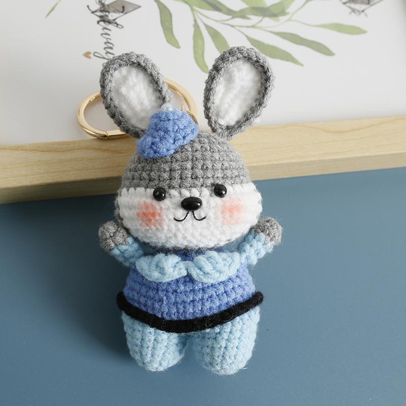 Exquisite Crochet Rabbit Keychain For Bag Pendant Knitted Lop-eared Rabbit Doll Keyrings Cute Animal Crochet Keychain Custom