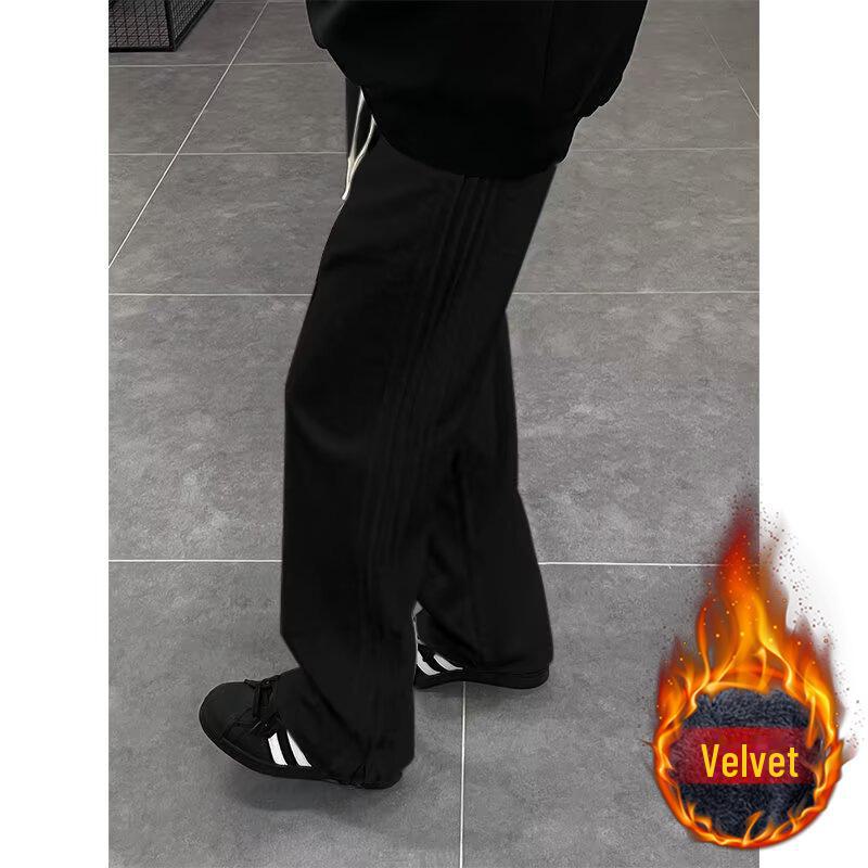 Men's Velvet Thickened Wide-Leg Sweatpants - American Style, Autumn/Winter Casual