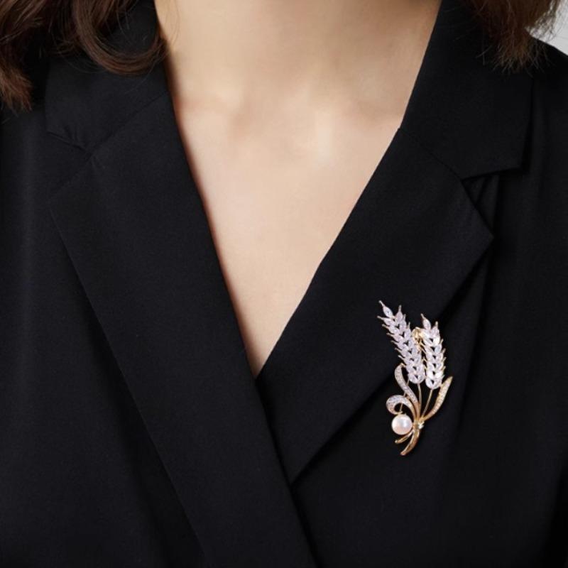 Modische Strass-Weizenähren-Broschen für Damen Unisex Emaille Pflanzen-Abzeichen Anstecker Büro Party Schmuck Freund Geschenke