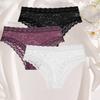 3Pcs Ladies' Sexy Lace Underwears Transparent Sexy Briefs Lace-Trimmed Comfortable Panties Cotton Breathable Crotch