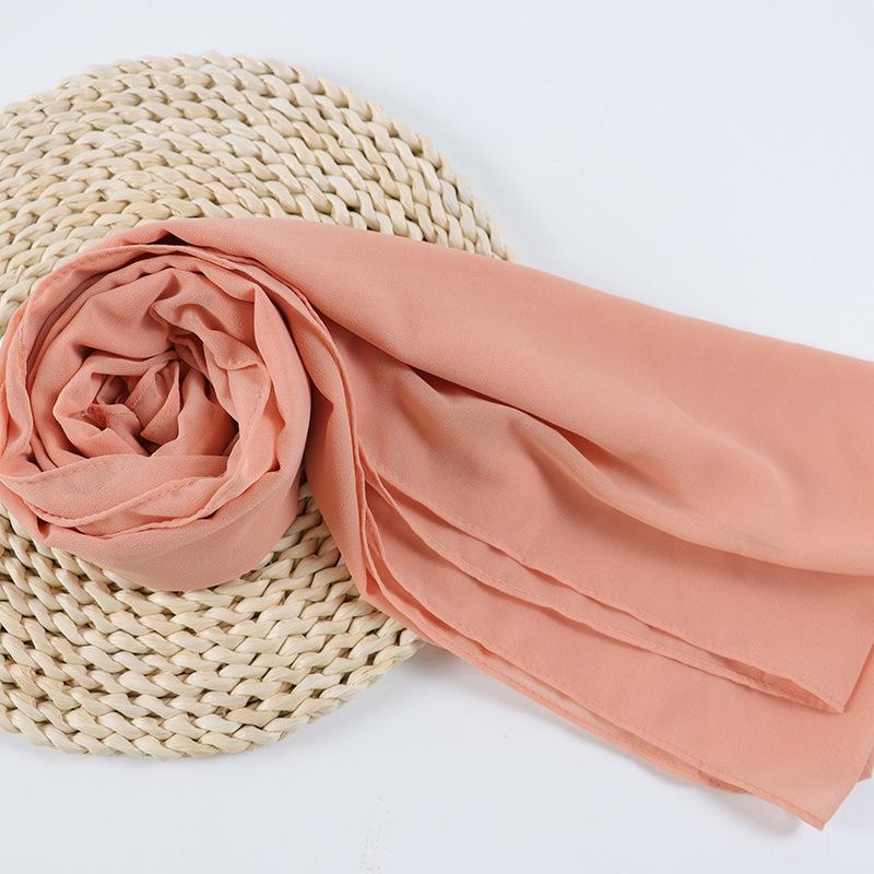 Damen einfarbiger Perlen-Chiffon-Bubbleschal, langer Seiden-Kopfschal, 70x180cm, nahöstlicher Stil