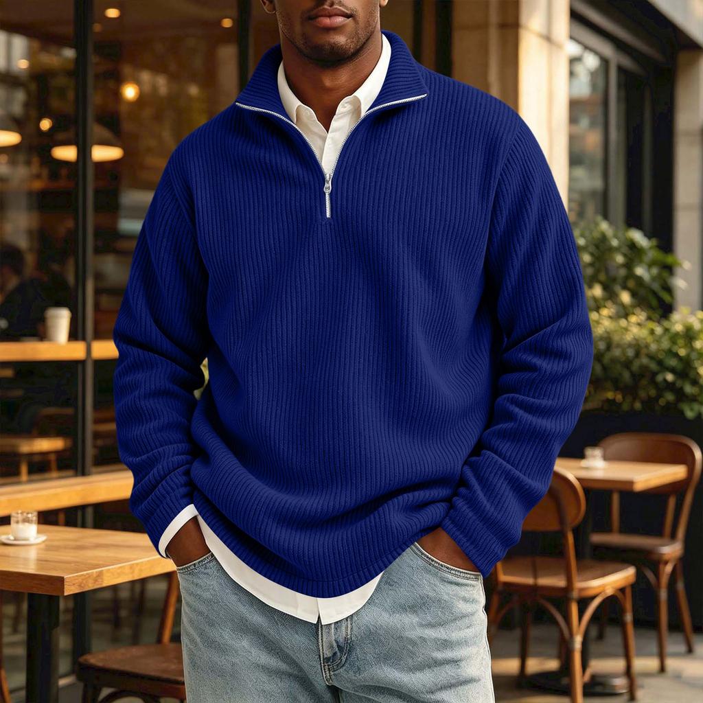 Men's Vintage Corduroy Long Sleeve Shirt with Zip Stand Collar Casual Top