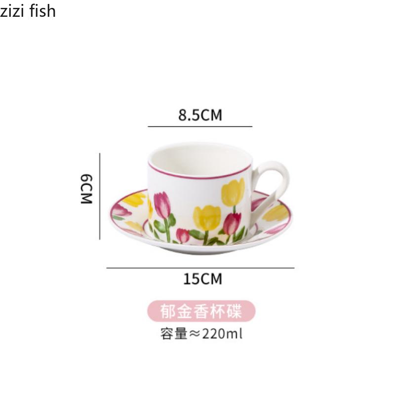 Hand Drawn Tulip Coffee Cup Set Gift Box Ceramic Water Cups Afternoon Tea Cups Breakfast Cup Milk Mug Juice Mug Coffee Mugs