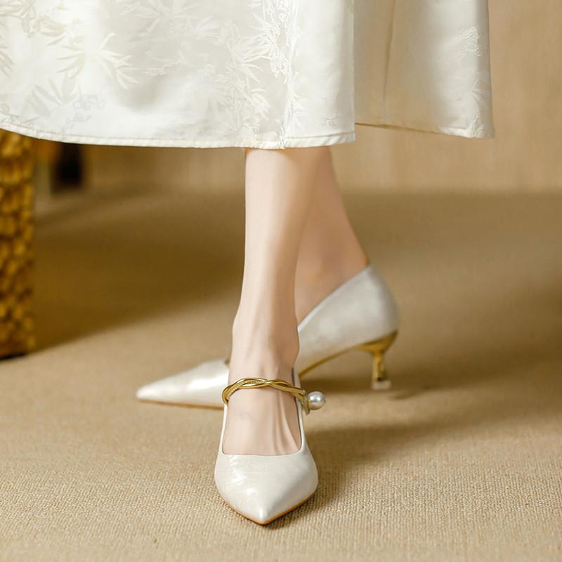 2025 Autumn New Chinese Style with Cheongsam Pointed High Heels Retro Mary Jane Stiletto with Skirt Women's Single Shoes