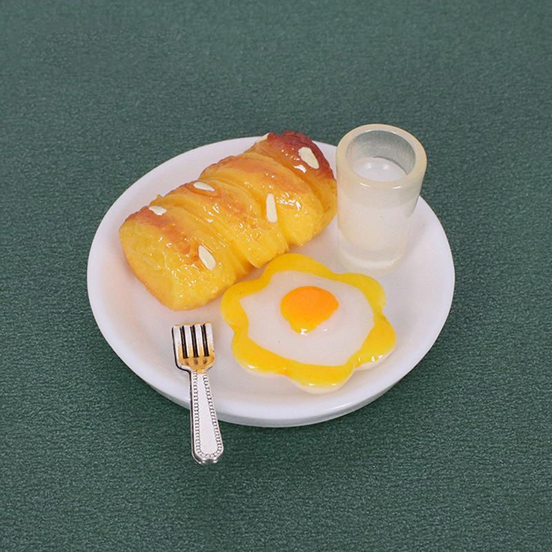 1/12 Dollhouse Simulation Breakfast Mini Steamed Buns Egg Bread Milk Model Dollhouse Kitchen Scene Decoration Pretend Play Toys