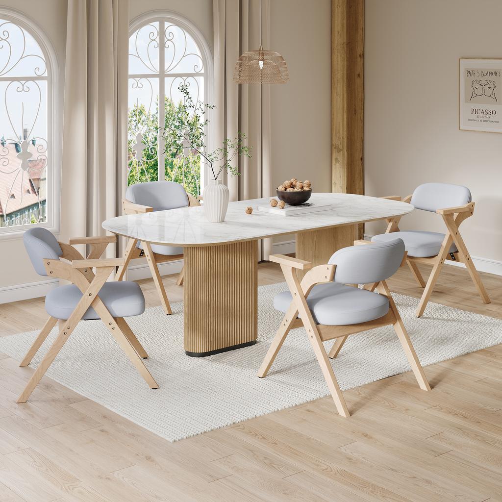 4 Foldable Dining Chairs, Solid Wood, Comfortable and Breathable, Suitable for Dining Room, Living Room, Café, Modern Style, Linen, Grey