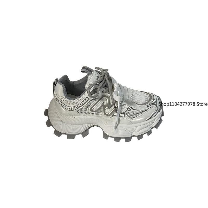Fashion 2025 Popular Women's Chunky Sneakers Breathable Mesh Platform Sports Shoes Woman Flats Fashion Lace Up Thick Sole Casual Mujer
