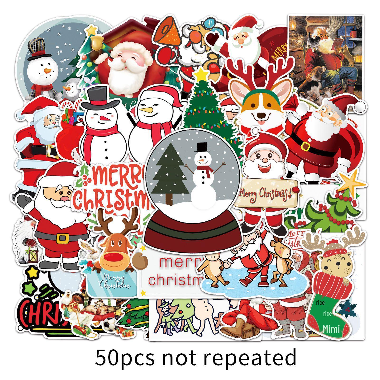 50 Christmas Doodle Cartoon Stickers for Water Bottles, Luggage, and Skateboards