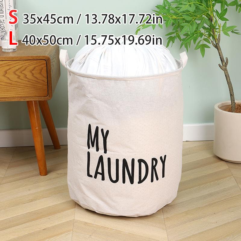 Foldable Dirty Clothes Basket Bundle Mouth Cotton Linen Cylindrical Type High Capacity Clothing Storage Moving Bag Waterproof