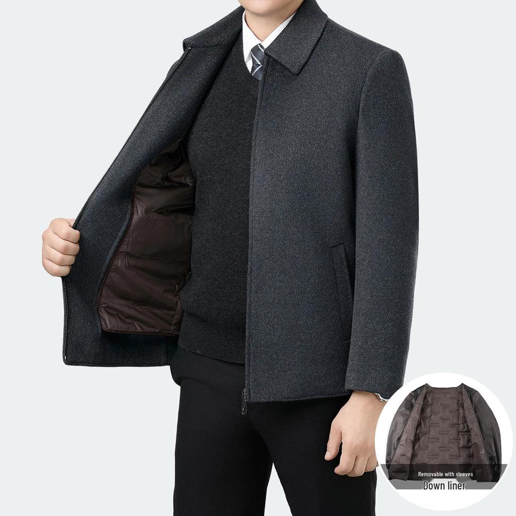 Brand Men's 2025 Autumn/Winter Wool Coat - Lapel, Detachable Down Lining, Double-Faced Wool Overcoat.