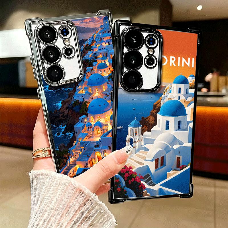 Santorini Greece Summer Soft Phone Case For Samsung Galaxy S26 Ultra S25 Edge S24 FE S23 Plus S22 S21 + S20 Plating Anti-Fall Fu