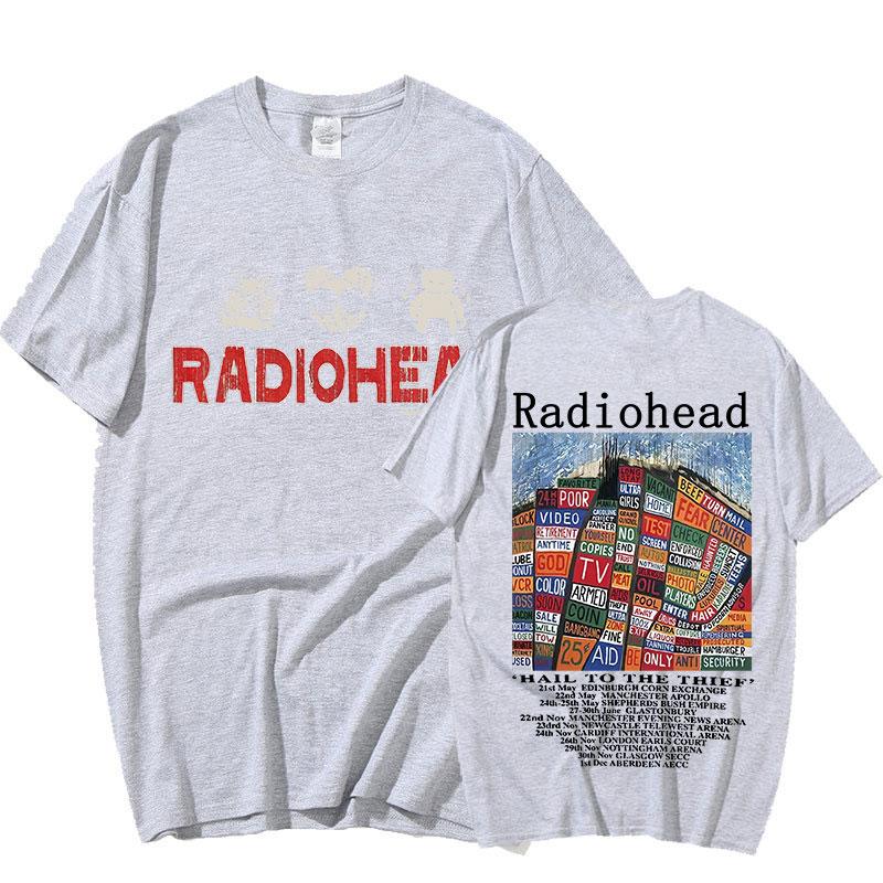 Radiohead Vintage Print T Shirt Men's Oversized 100% Cotton Unisex T-shirts Hip Hop Rock Band Hail To The Thief Music Album Tees