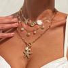 Ocean Wind Shell Piece Starfish Conch Necklace Women, Fashion Imitation Pearl Gravel Chain Necklace