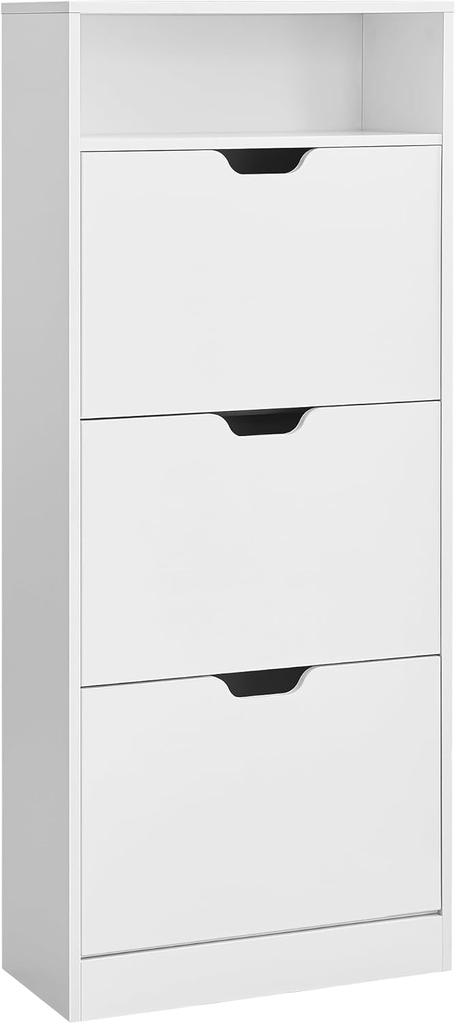 VASAGLE Shoe Cabinet with 3 Hinged Doors, Shoe Rack, Open Compartment, Adjustable Divider, 14 to 18 Pairs, for Small Entrance, 24 x 60 x 139 cm