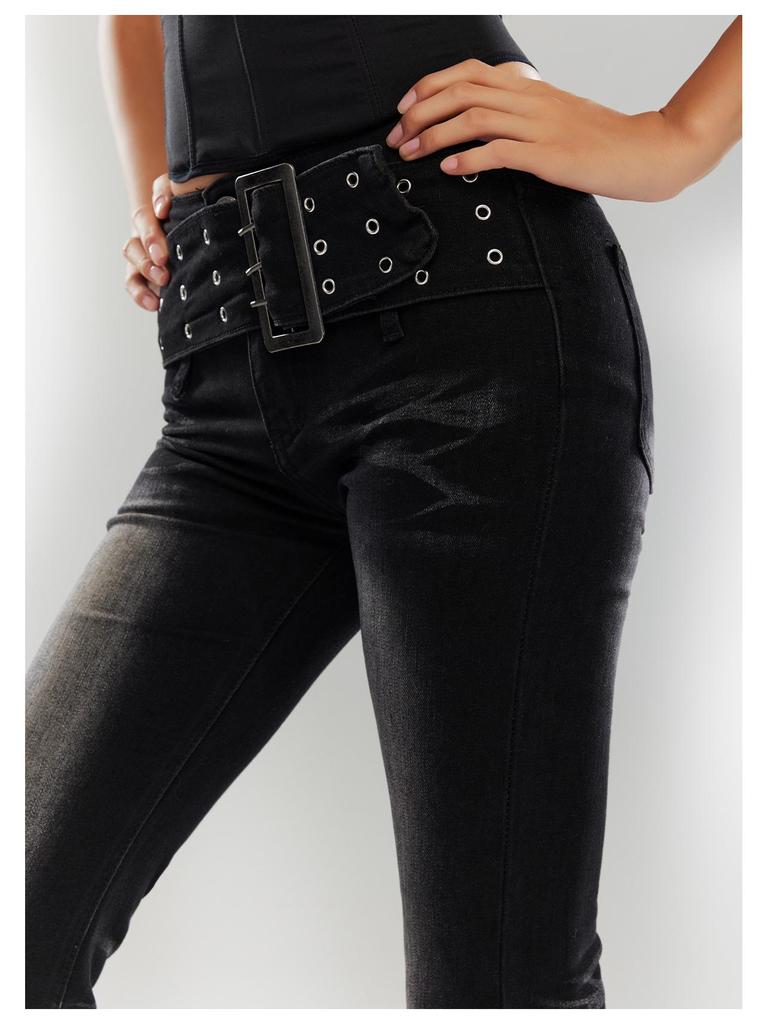 Black & Gray Women's Floor-Length High-Waisted Retro Flared Jeans - Autumn 2024 Edition