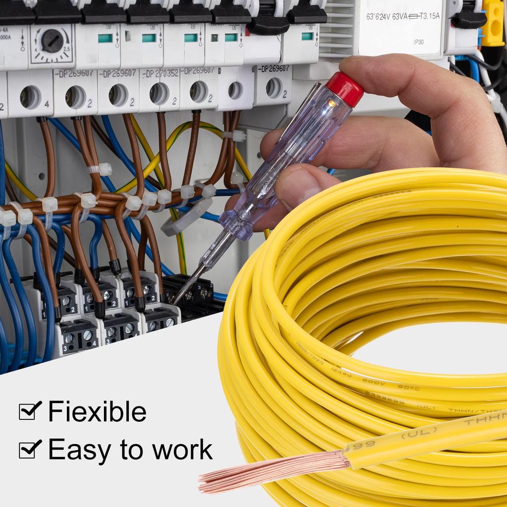 Uxcell THHN Draht, 12AW G, 75 Fuß, Isoliertes Litzen-Kupferkabel für elektrische Verkabelung, 600V Kompatibel, Türklingelverkabelung, Industrielle Anhängerverkabelung, U