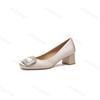 Fashion Thick Heel Rhinestone Design Elegant High Heels for Women 2025 Summer New Style Square Head Shallow Mouth Slip on Fashion Pumps
